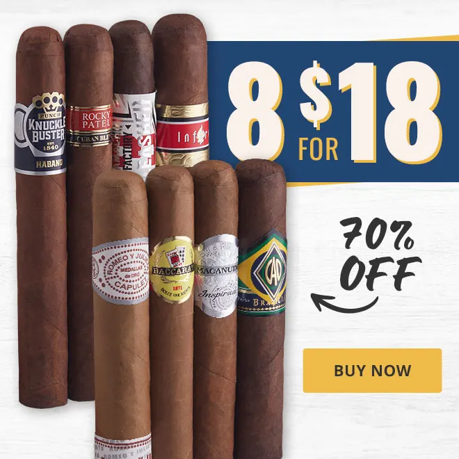 For a limited time, grab this Exclusive Ultra Premium 8-Cigar Sampler valued at 70% off for the crazy intro price of just $18.