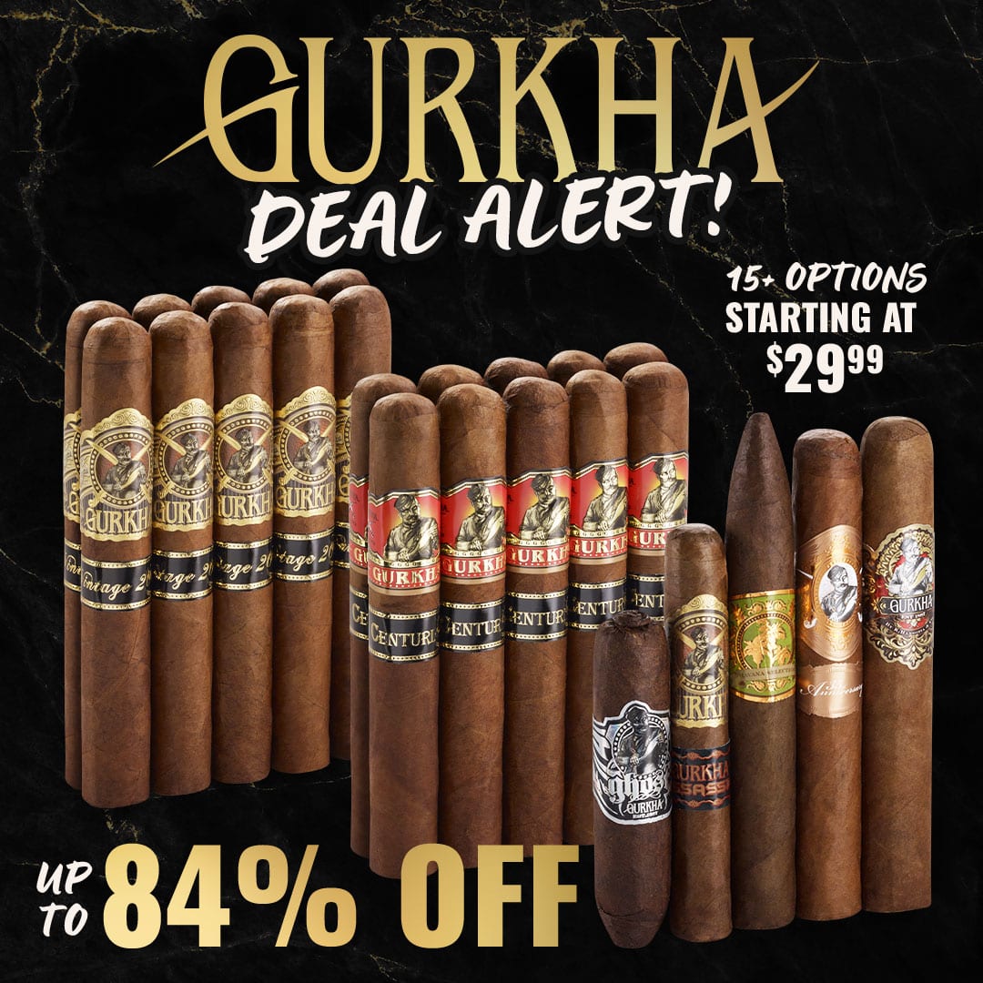 Gurkha Cigars Deal Alert! Up to 84% OFF with samplers and 5-packs starting at just $29.99 - Only at Famous Cigars!