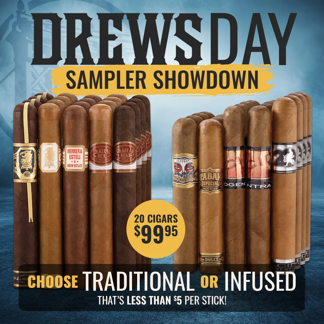 Unbeatable Drew Estate Value Samplers DISCOUNTED! Get a 20-Stick DE Samplers for only $99.95! Don't miss it!
