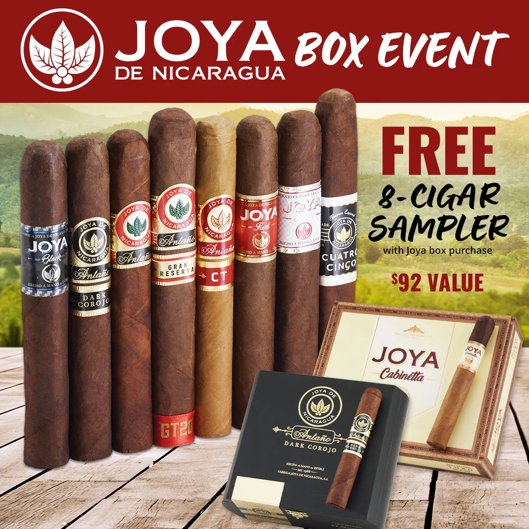 Joya de Nicaragua Box Event: Get up to 34% OFF + with select box buys get a FREE 8-Cigar Joya Sampler worth $92!