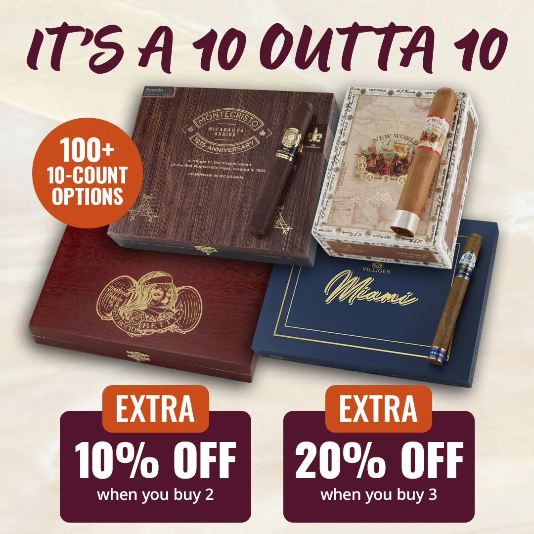 Famous Cigars 10-pack party! You're invited to save up to 20% off on 100+ top-tier 10-packs only at Famous Cigars!