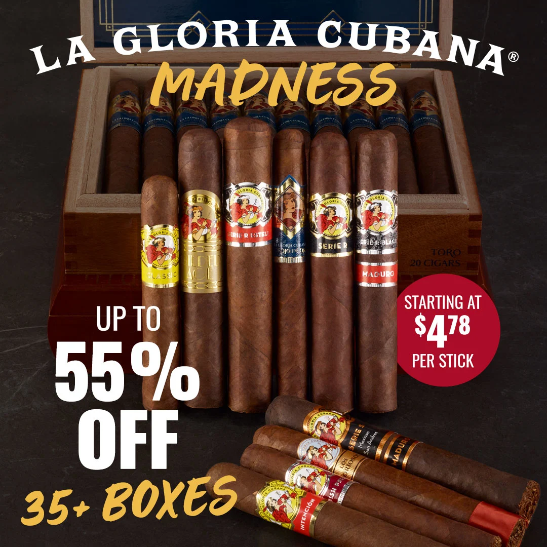 La Gloria Madness is Live: Save up to 55% OFF on LGC Boxes! Shop deals on your favorite La Gloria brand starting at $4.78 per stick.