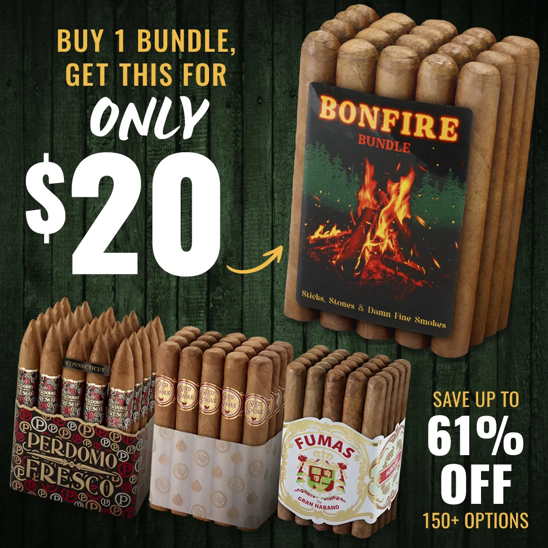 Famous Cigars Exclusive Bundle Deal: Save up to 61% on 150+ cigar bundles and unlock a 20-cigar Bonfire Bundle for just $20!