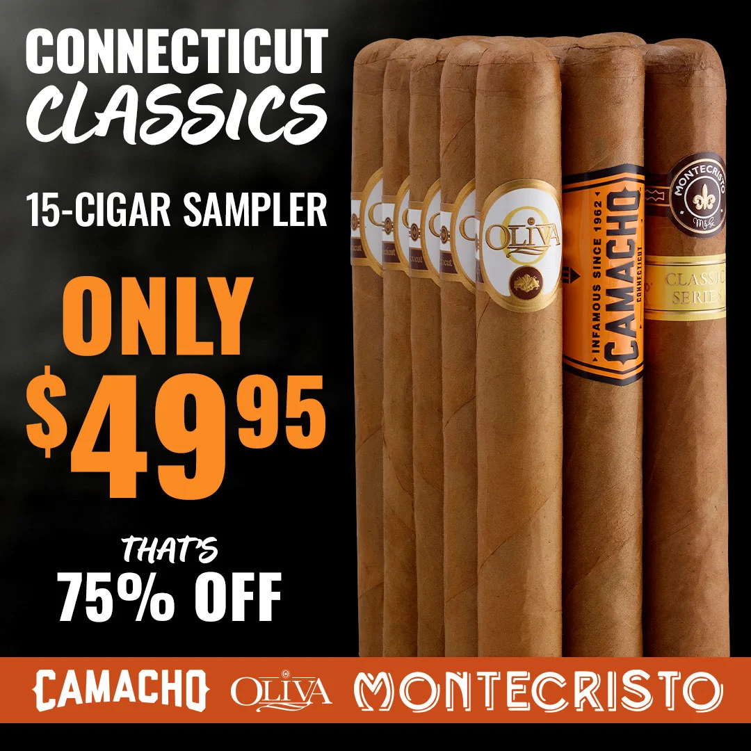 Famous Cigars Exclusive Connecticut Classics Sampler discounted to 75% off - Only $49.95 for 15 Cigars!