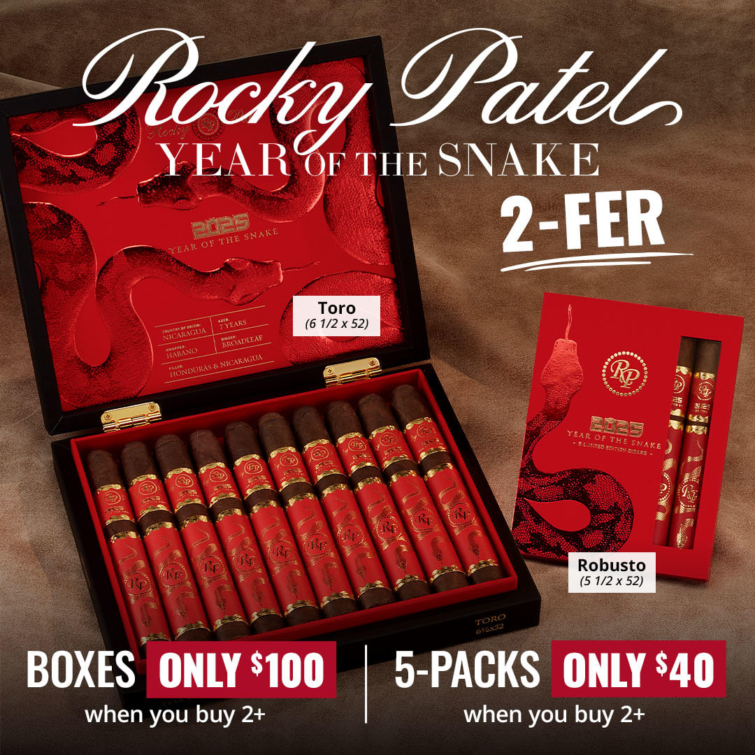 Slither Into Big Savings: Rocky Patel 2-fer Box Event on the Year of the Snake Cigars - Shop now and Save!